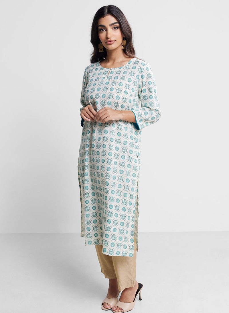 V-Neck Printed Kurta