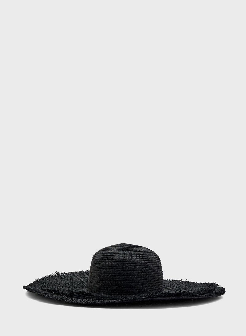 Wide Brim Frayed Edge Straw Hat