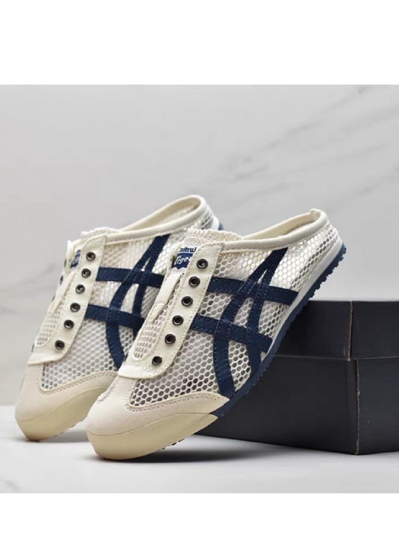 【Summer Only】Men and Women Mexico66 Sabot - Slip On Cool Summer Casual Sandals Athlesiure/Colorblock Sneakers Shoes Beige/Navy