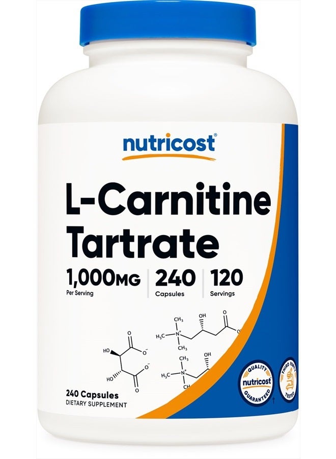 L-Carnitine Tartrate 1,000mg, 240 Capsules - 500mg Per Capsule, 120 Servings