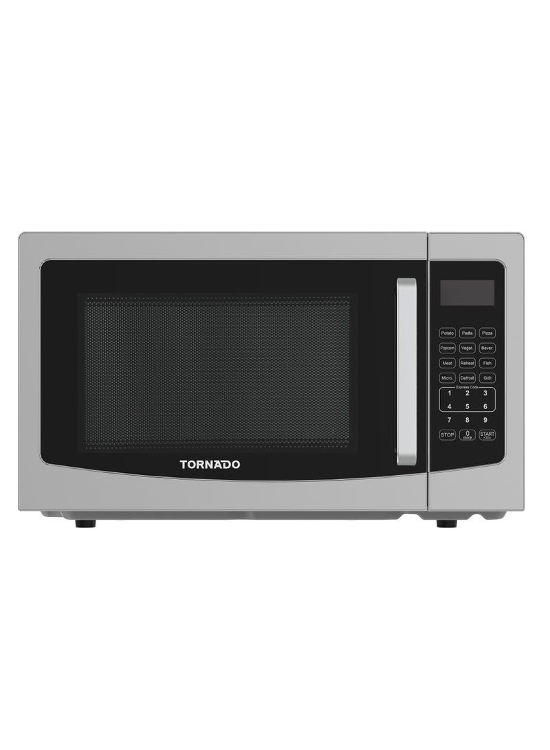 Tornado 30 Liters Digital Microwave Oven 3 in 1 with Grill function 10 Power Levels, 900W, Touch Control panel, Child-Safety-Lock, Defrost Function, 8 Auto cooking function, Silver, TWDG-30L-S-E
