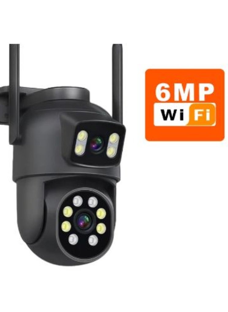 6MP WiFi Camera Outdoor 4X Zoom Three Lens Dual Screens CCTV Video Cam Auto Tracking Security Protection Surveillance Camera