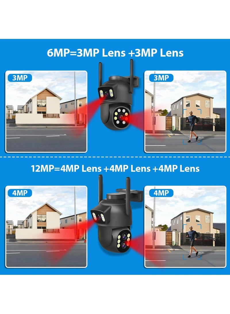 6MP WiFi Camera Outdoor 4X Zoom Three Lens Dual Screens CCTV Video Cam Auto Tracking Security Protection Surveillance Camera