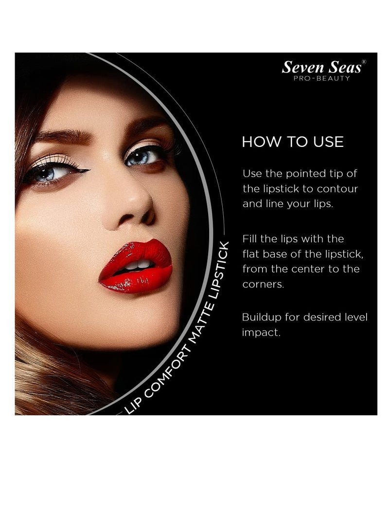Seven Seas Lip Comfort Velvet Finish Matte Lipstick Long Lasting Smooth Application fsun proTransferproof and Smudge Proof  Highly Pigemented Lipstick for Women Monza