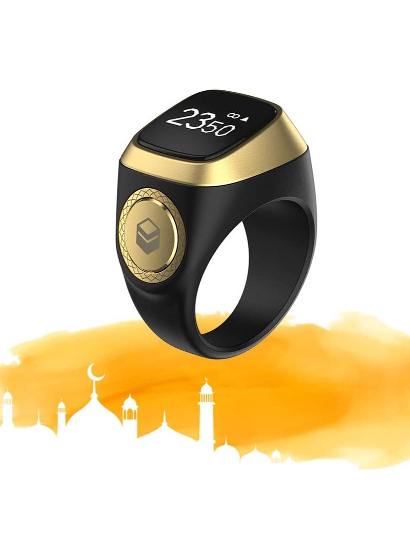 iQIBLA Smart Tasbih Zikr Ring-Muslim Prayer-Prayer timing reminder-OLED display-Tasbih Counter-Smart Ring-Wearable Technology-Waterproof Black- E0120BK- 20mm- USB by LUKADAH