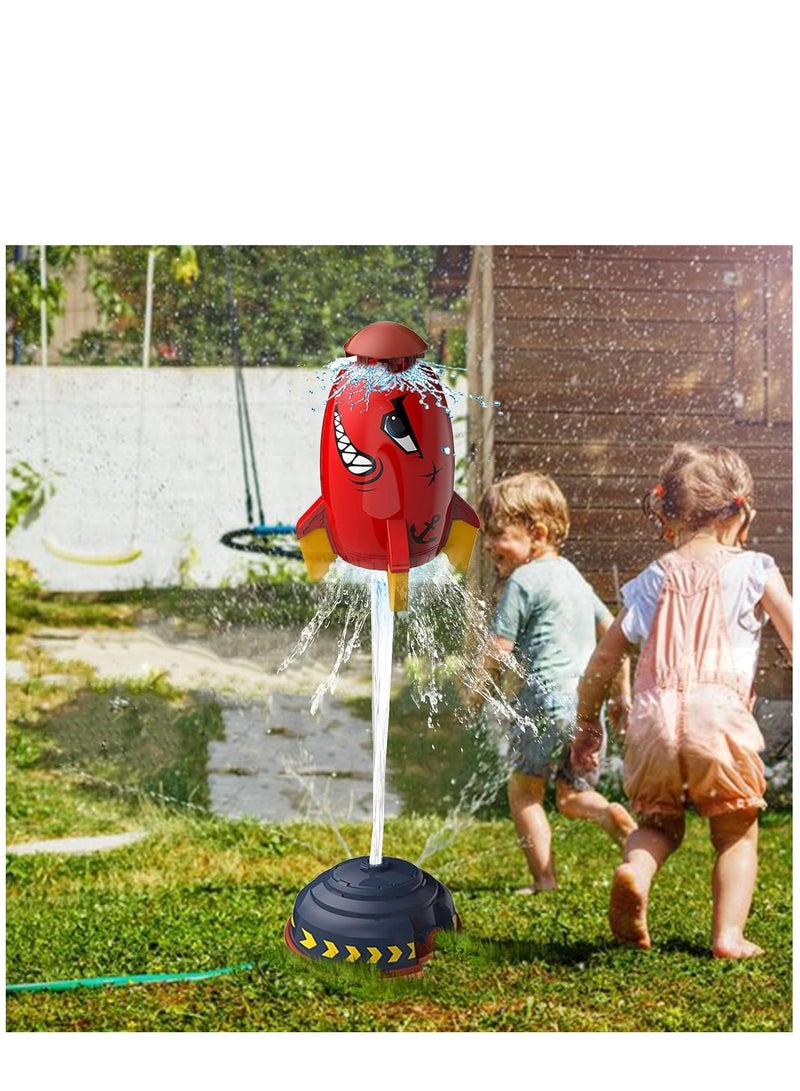 Sprinkler Rocket Launcher, Outdoor Water Toys Rocket Sprinkler for Kids, Summer Garden Backyard Games, Birthday for Boys & Girls Ages 3 4 5 6 7 8, Red