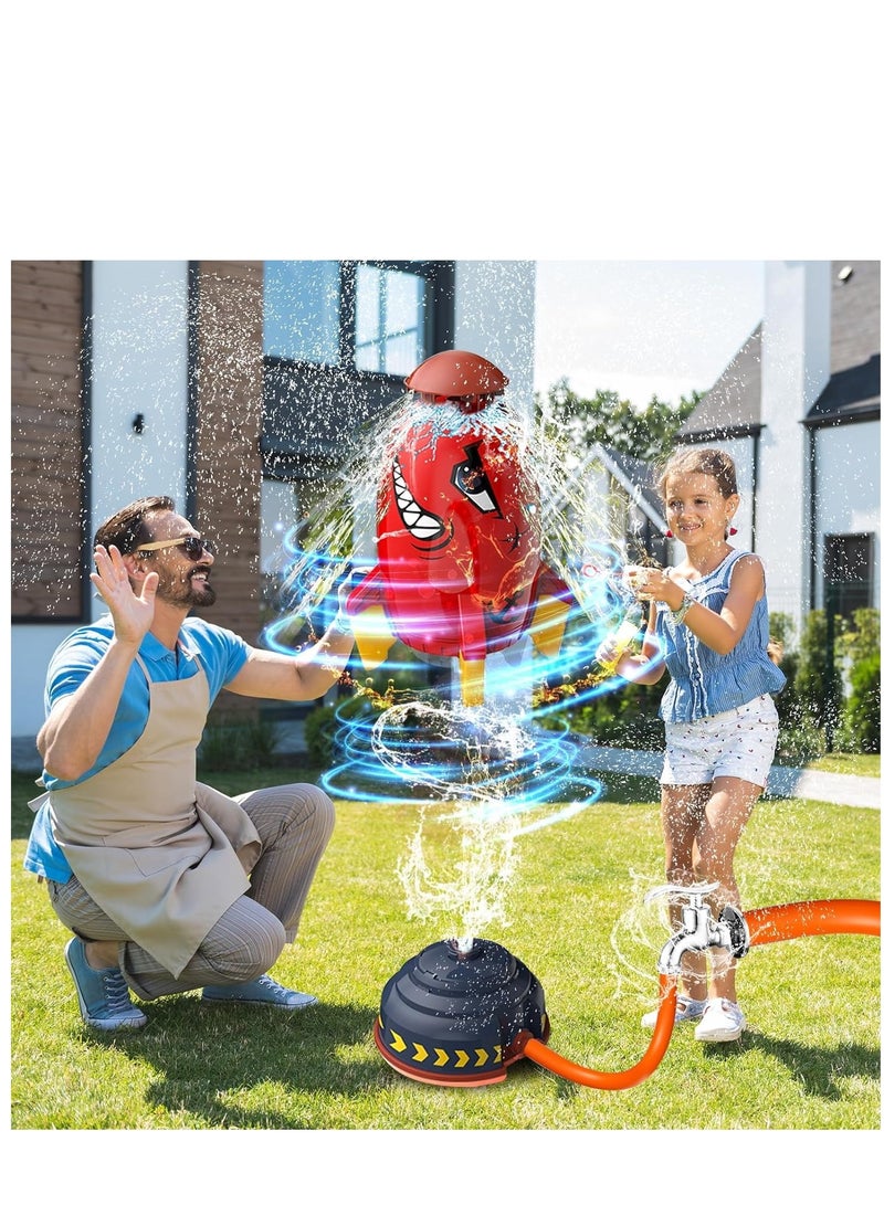 Sprinkler Rocket Launcher, Outdoor Water Toys Rocket Sprinkler for Kids, Summer Garden Backyard Games, Birthday for Boys & Girls Ages 3 4 5 6 7 8, Red