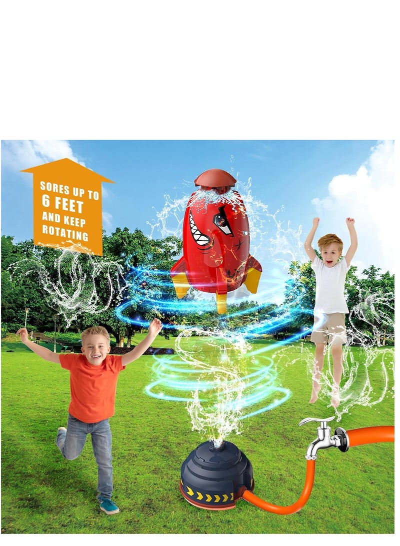 Sprinkler Rocket Launcher, Outdoor Water Toys Rocket Sprinkler for Kids, Summer Garden Backyard Games, Birthday for Boys & Girls Ages 3 4 5 6 7 8, Red