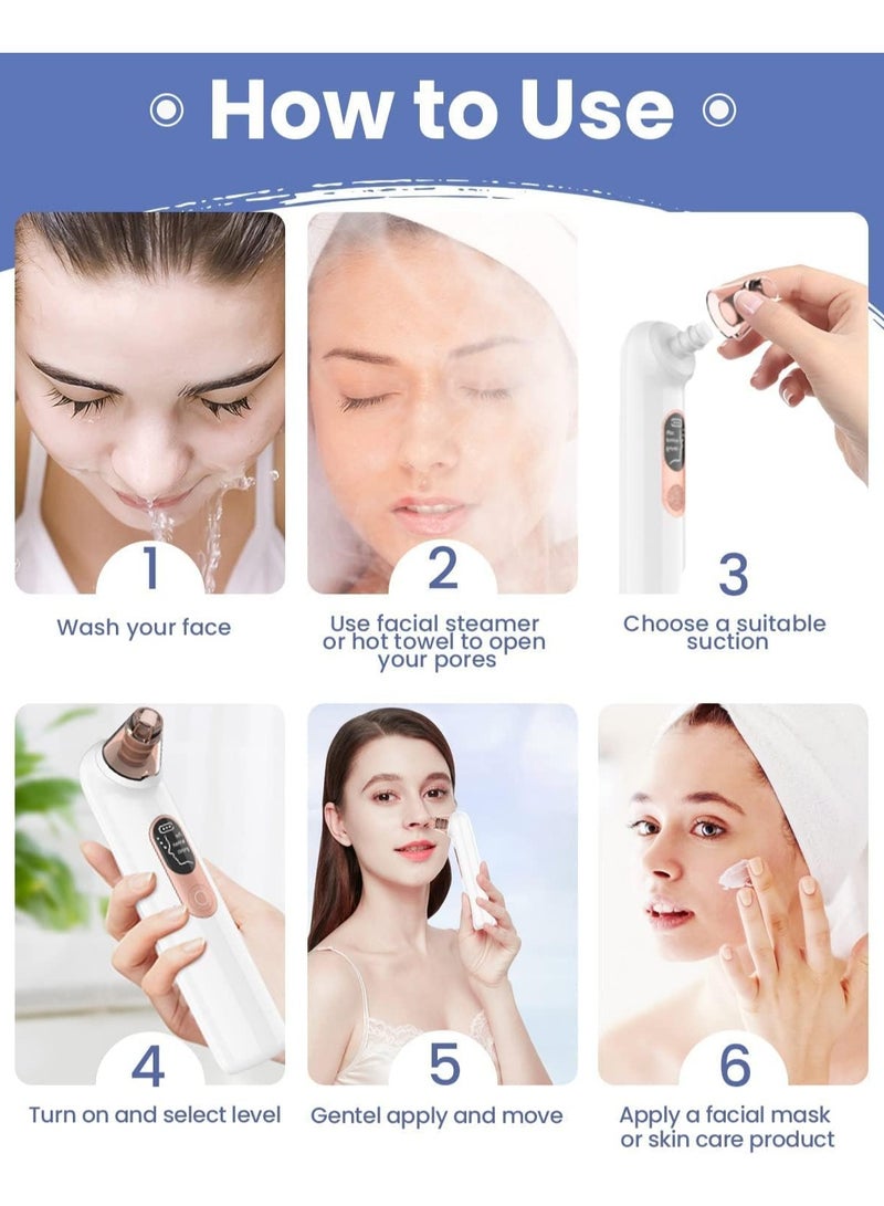 Head Remover Tools Blackhead Pore Vacuum: Electric Facial Pore Cleaner 3 Suction Levels, Rechargeable Acne Pimple Comedone Extractor Skin Care for Face Nose (White)