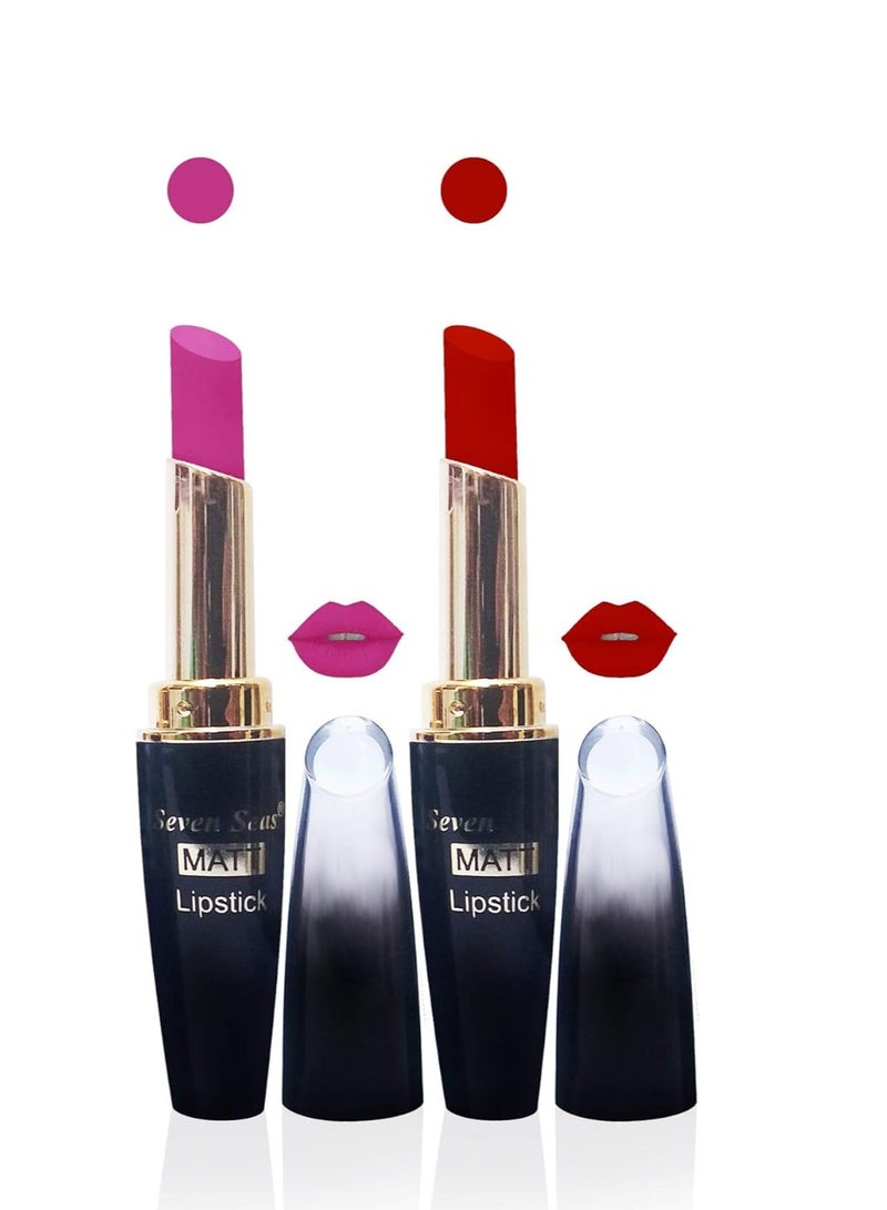 Seven Seas Cosmetics Makeup 4g Matte Lipstick Non Transfer  proff Combo Set of 2 Color  pink red