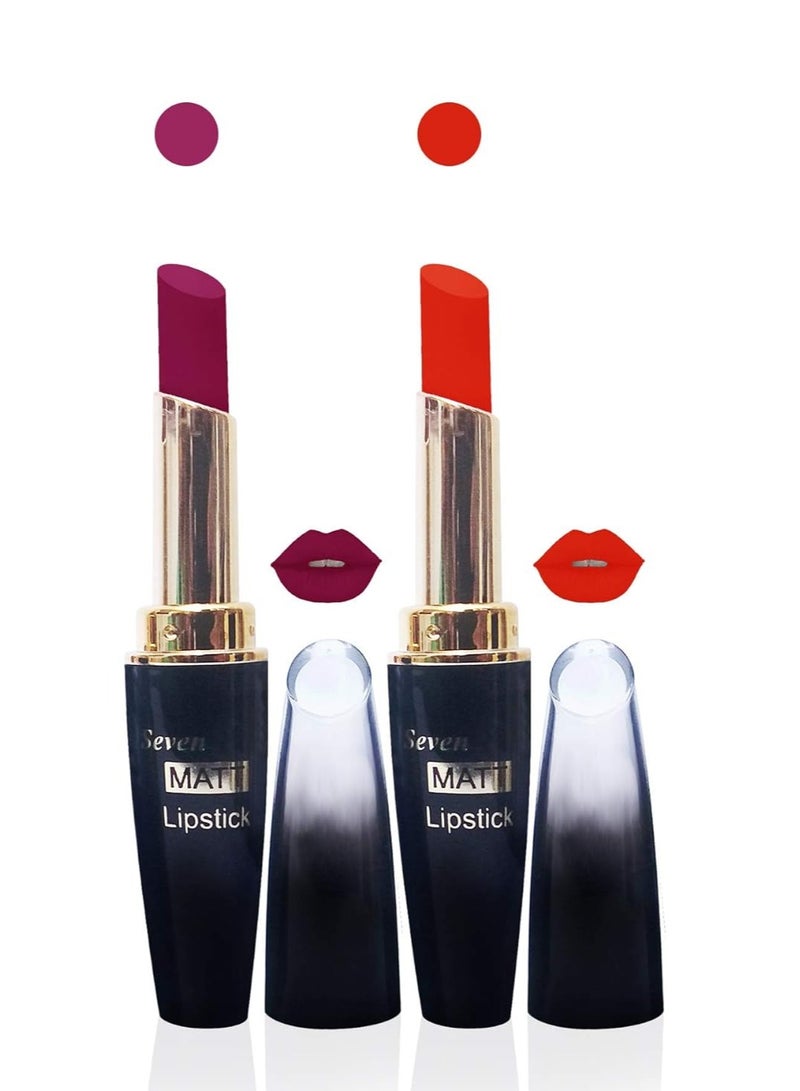 Seven Seas Cosmetics Makeup 4g Matte Lipstick Non Transfer  proff Combo Set of 2 Color pink orange