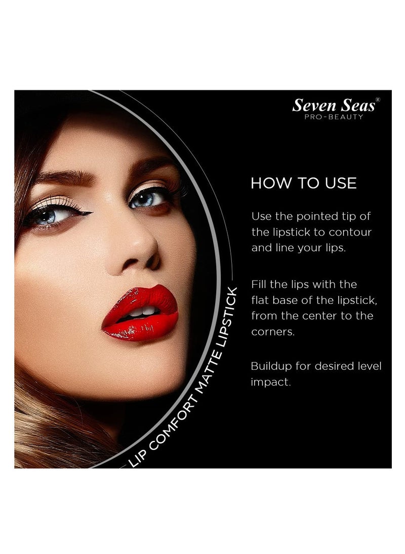 Seven Seas Lip Comfort Velvet Finish Matte Lipstick Long Lasting Smooth Application fsun proTransferproof and Smudge Proof  Highly Pigemented Lipstick for Women  Crimson