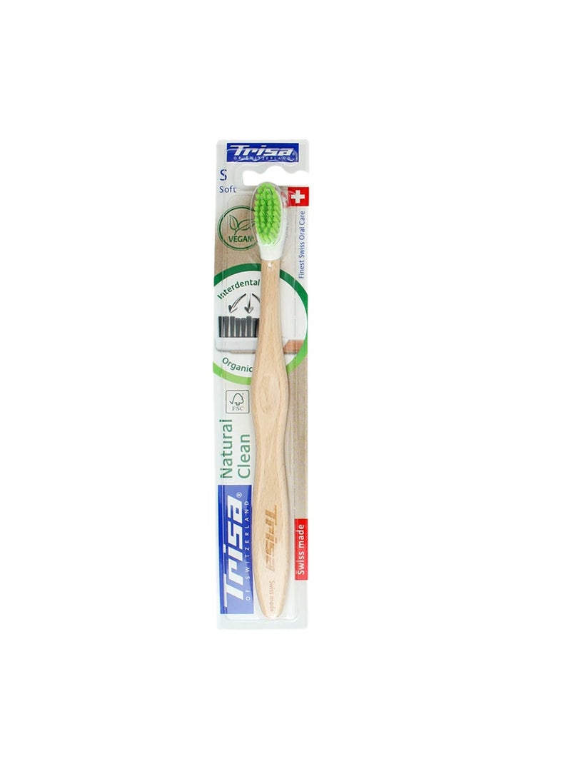 Natural Clean Soft.  Natural Clean Wooden Toothbrush The Sustainable Toothbrush Made From Swiss Beech Wood. Bristles And Brush Head Made From Renewable Organic Plastic.