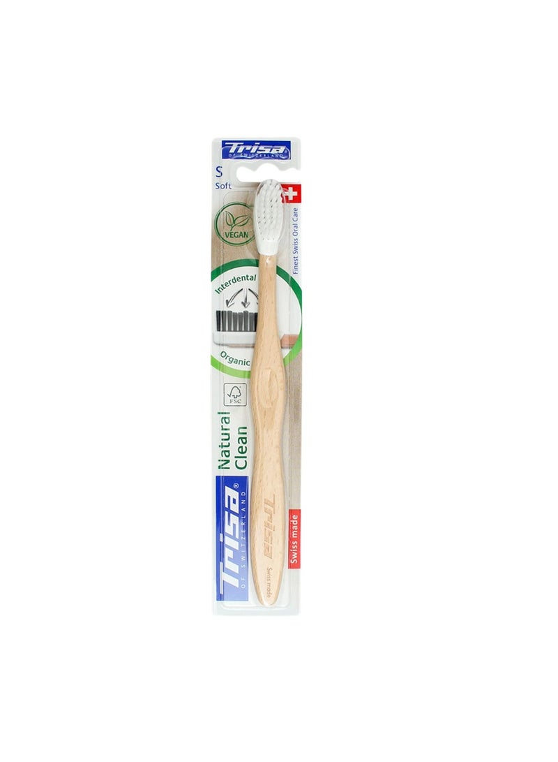 Natural Clean Soft.  Natural Clean Wooden Toothbrush The Sustainable Toothbrush Made From Swiss Beech Wood. Bristles And Brush Head Made From Renewable Organic Plastic.