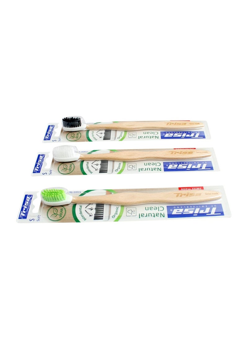 Natural Clean Soft.  Natural Clean Wooden Toothbrush The Sustainable Toothbrush Made From Swiss Beech Wood. Bristles And Brush Head Made From Renewable Organic Plastic.