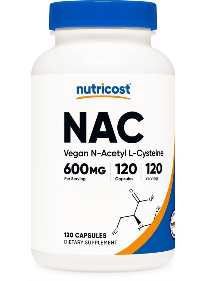 N-Acetyl L-Cysteine (NAC) 600mg, 120 Vegetarian Capsules - Non-GMO, Gluten Free, Vegetarian Caps