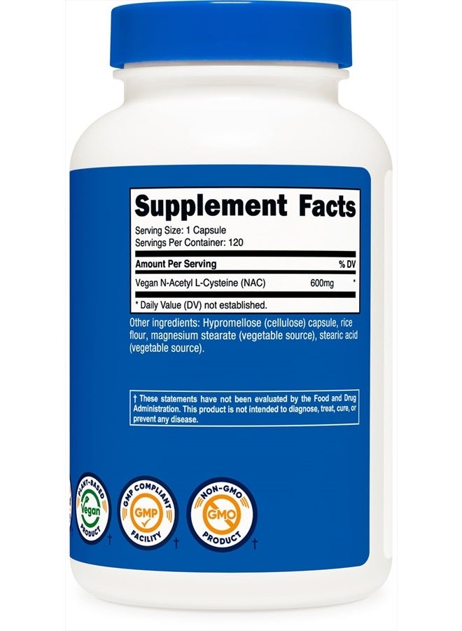 N-Acetyl L-Cysteine (NAC) 600mg, 120 Vegetarian Capsules - Non-GMO, Gluten Free, Vegetarian Caps