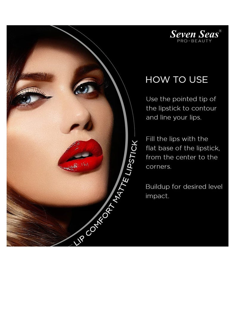 Seven Seas Lip Comfort Velvet Finish Matte Lipstick Long Lasting Smooth Application fsun proTransferproof and Smudge Proof  Highly Pigemented Lipstick for Women