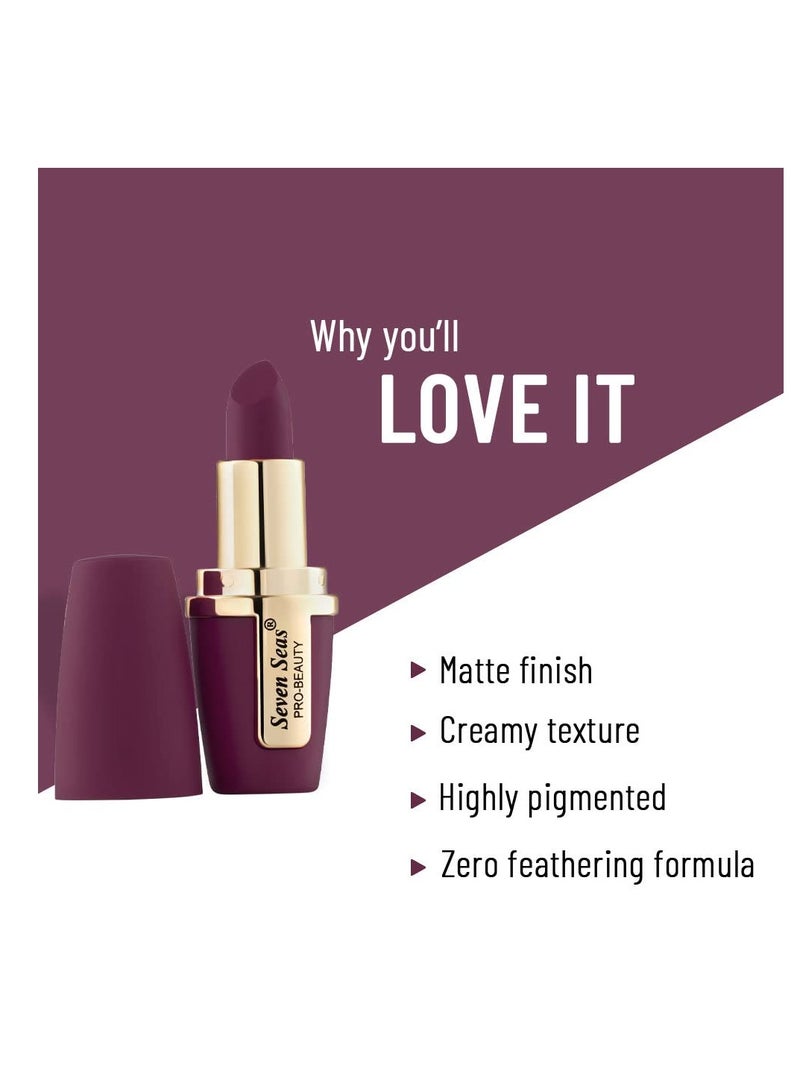 Seven Seas Lip Comfort Velvet Finish Matte Lipstick Long Lasting Smooth Application fsun proTransferproof and Smudge Proof  Highly Pigemented Lipstick for Women
