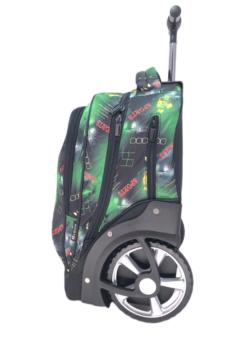 Big Wheel School Trolley For Kids Green abstract design 18 Inch Include Lunch Bag And Pencil Pouch