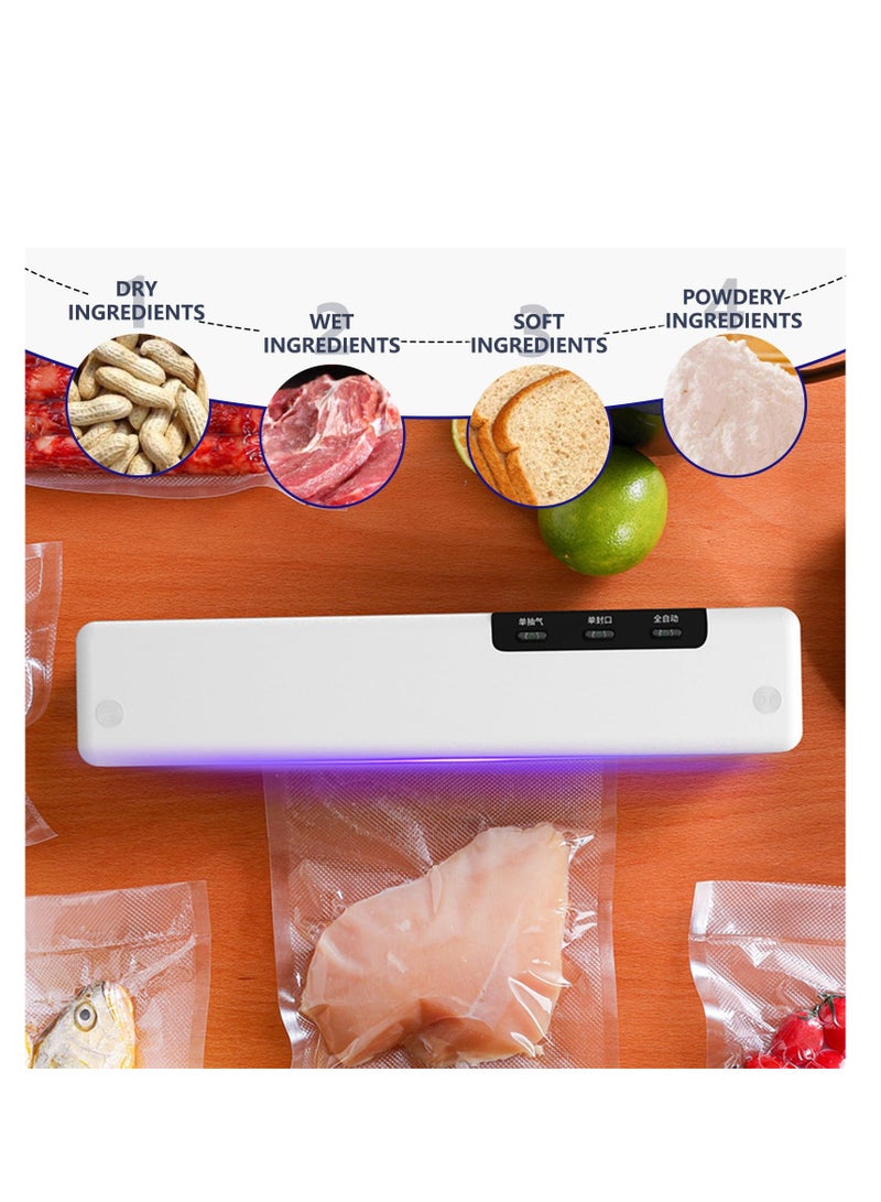 Full Automatic Vacuum Sealer Machine, Food Preservation Vacuum Sealer with LED Indicator Lights for Food Preservation, Compact Design, Automatic Dry/Moist Food Modes Extended Food Freshness (White)