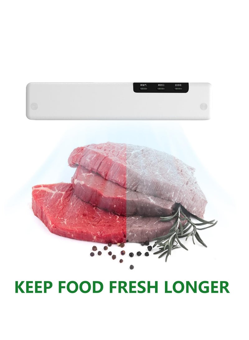 Full Automatic Vacuum Sealer Machine, Food Preservation Vacuum Sealer with LED Indicator Lights for Food Preservation, Compact Design, Automatic Dry/Moist Food Modes Extended Food Freshness (White)