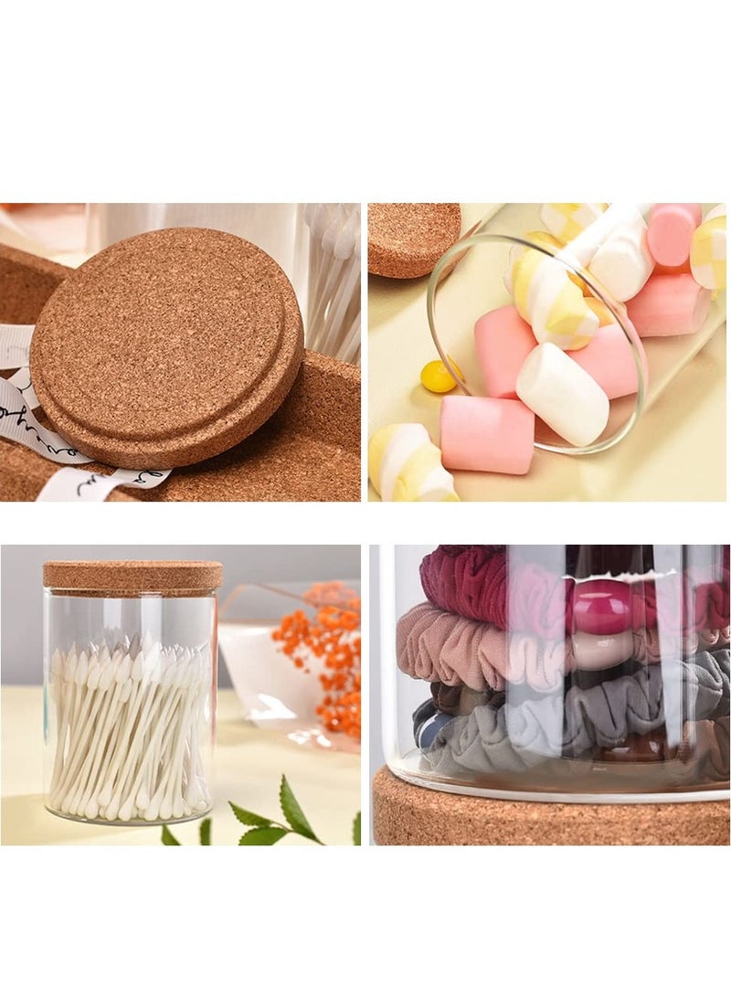 4 Pcs Glass Canister Bathroom Storage Organizer Apothecary Glass Jars Spice Jars with Lids for Cotton Swabs Pads Salts Sponges Hair Accessories Counter Sugar Cookie Herb Spice Glass and Tray