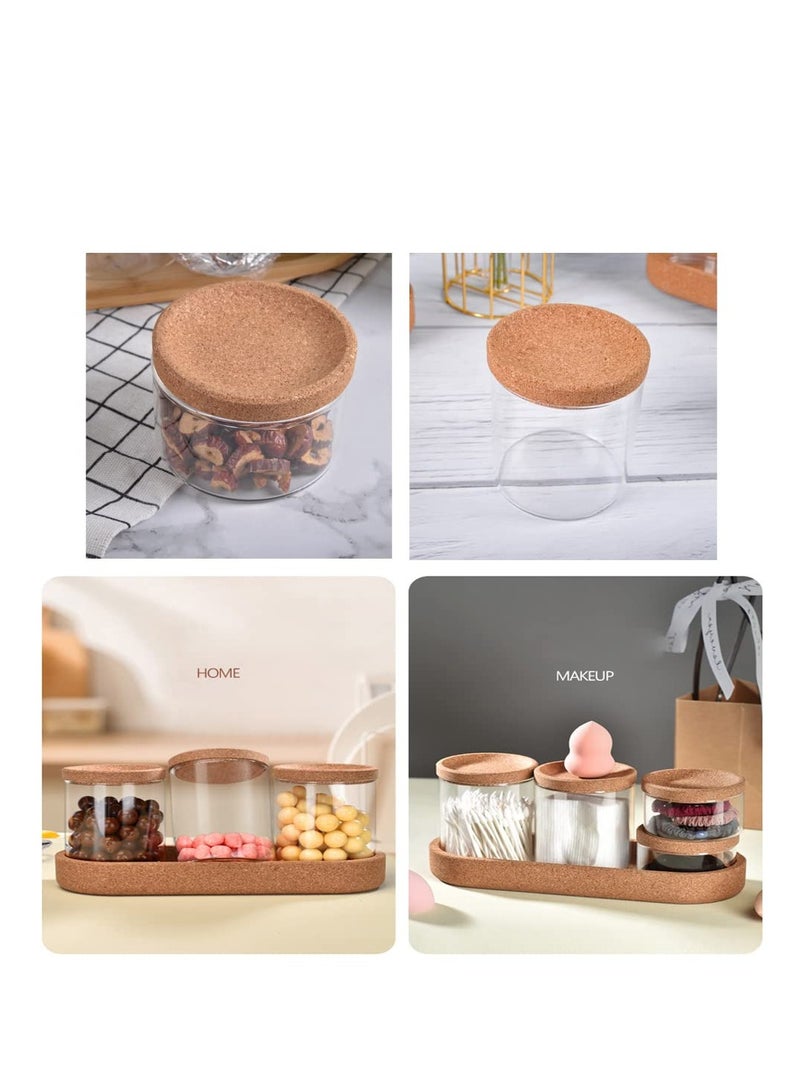 4 Pcs Glass Canister Bathroom Storage Organizer Apothecary Glass Jars Spice Jars with Lids for Cotton Swabs Pads Salts Sponges Hair Accessories Counter Sugar Cookie Herb Spice Glass and Tray