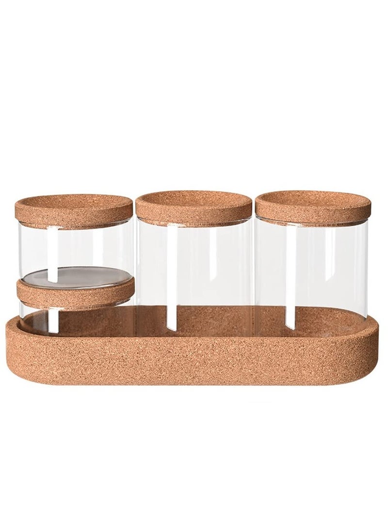 4 Pcs Glass Canister Bathroom Storage Organizer Apothecary Glass Jars Spice Jars with Lids for Cotton Swabs Pads Salts Sponges Hair Accessories Counter Sugar Cookie Herb Spice Glass and Tray