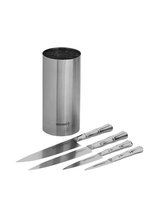 Bamboo Knife Block Set With 4 Kitchen Knives: Paring Knife Utility Knife Slicing Knife ChefaeS Knife Brush Block