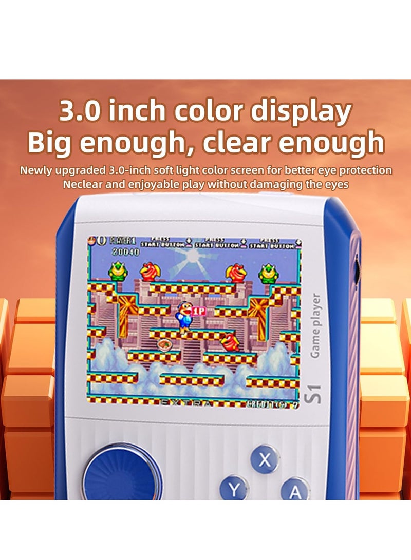 Retro Handheld Games Mini Video Games Console 3.0'' LCD Screen Retro Handheld with Rechargeable Battery Support 2 Players and TV Handle Connection Birthday for Boys Girls and Adults White