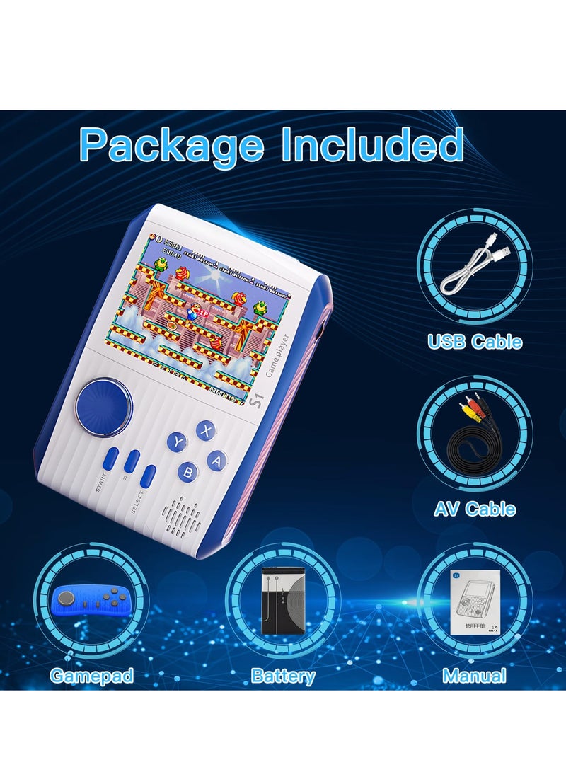 Retro Handheld Games Mini Video Games Console 3.0'' LCD Screen Retro Handheld with Rechargeable Battery Support 2 Players and TV Handle Connection Birthday for Boys Girls and Adults White