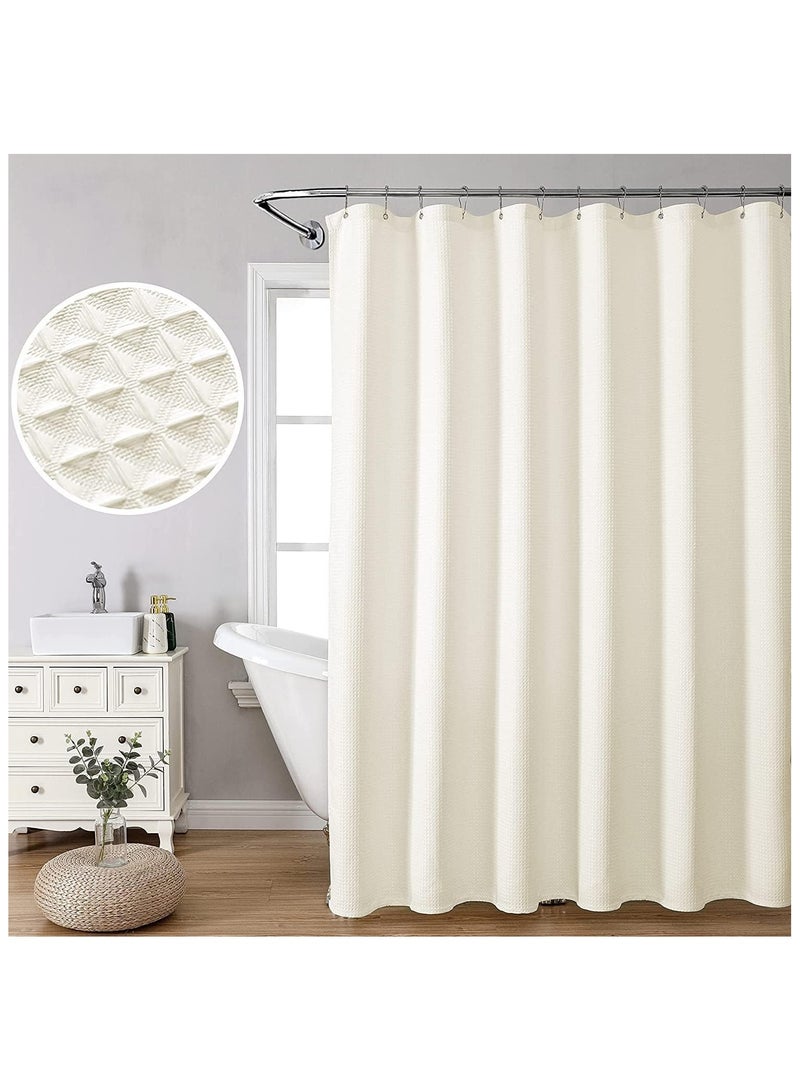 Premium Shower Curtain Thick Fabric Waffle Weave Design 5-Star Hotel Quality, Waterproof Mildew-proof No Smell Washable with 12 Plastic Hooks for Bathroom (Beige, 180 x 200cm)