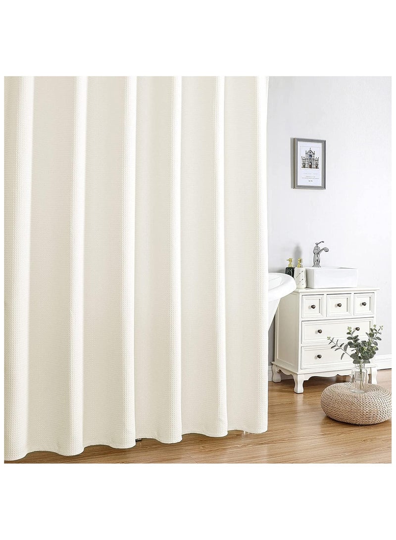 Premium Shower Curtain Thick Fabric Waffle Weave Design 5-Star Hotel Quality, Waterproof Mildew-proof No Smell Washable with 12 Plastic Hooks for Bathroom (Beige, 180 x 200cm)