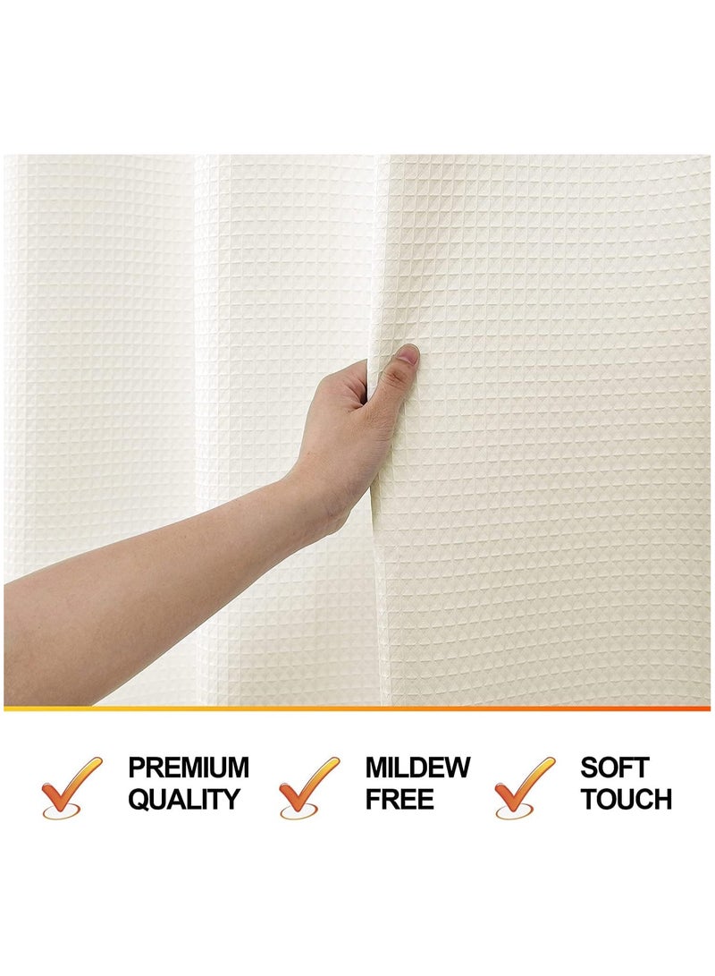 Premium Shower Curtain Thick Fabric Waffle Weave Design 5-Star Hotel Quality, Waterproof Mildew-proof No Smell Washable with 12 Plastic Hooks for Bathroom (Beige, 180 x 200cm)