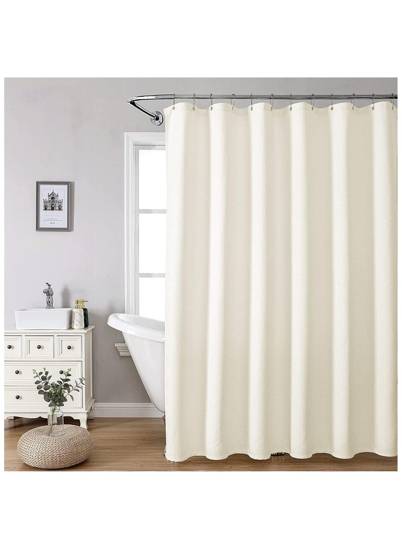 Premium Shower Curtain Thick Fabric Waffle Weave Design 5-Star Hotel Quality, Waterproof Mildew-proof No Smell Washable with 12 Plastic Hooks for Bathroom (Beige, 180 x 200cm)