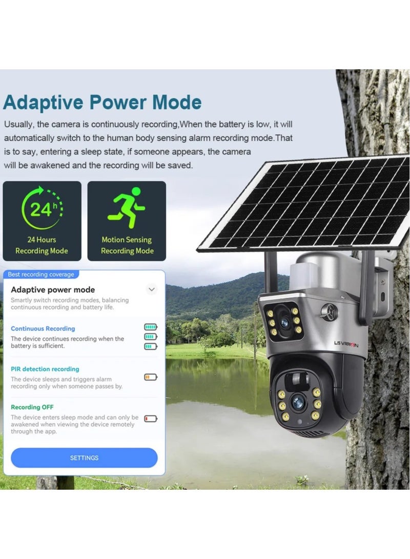 LS VISION Solar Camera 4G Sim Outdoor Dual Lens 8MP 4K IP Camara Solar Panel CCTV Security Built in Battery PIR Cam V380