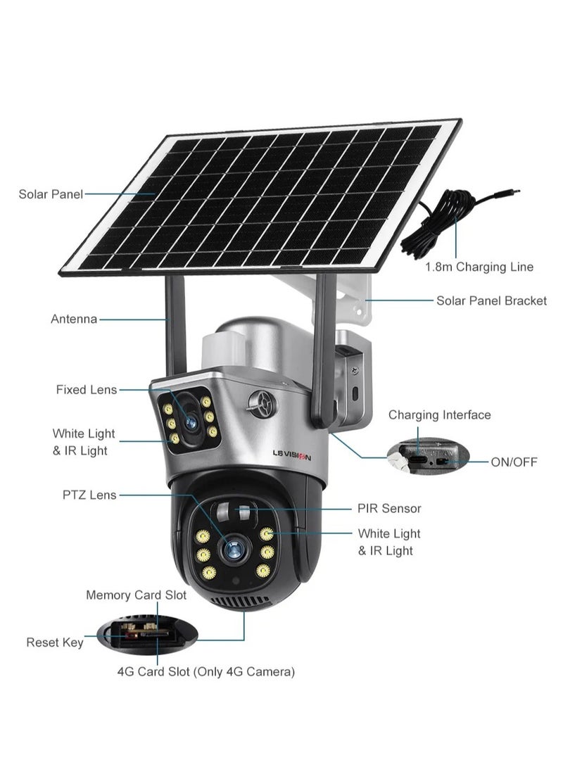 LS VISION Solar Camera 4G Sim Outdoor Dual Lens 8MP 4K IP Camara Solar Panel CCTV Security Built in Battery PIR Cam V380