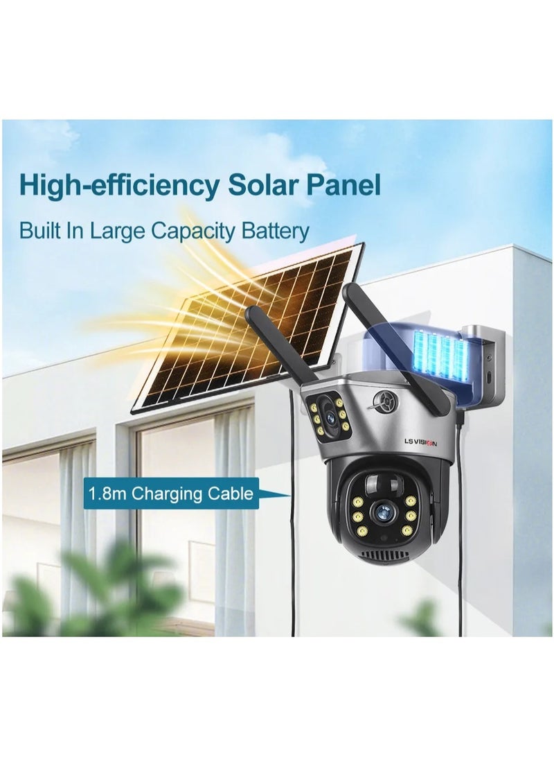 LS VISION Solar Camera 4G Sim Outdoor Dual Lens 8MP 4K IP Camara Solar Panel CCTV Security Built in Battery PIR Cam V380