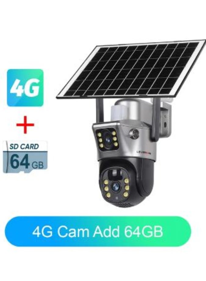 LS VISION Solar Camera 4G Sim Outdoor Dual Lens 8MP 4K IP Camara Solar Panel CCTV Security Built in Battery PIR Cam V380 (With 64GB TF Card)