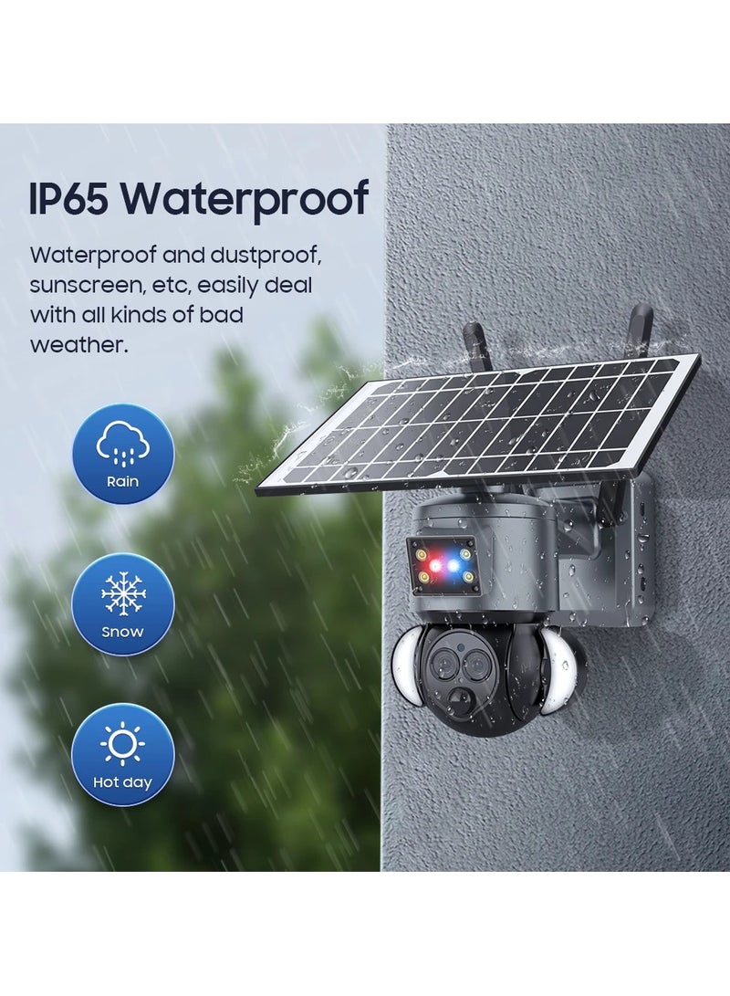 Outdoor Solar Cell 4G Binocular Camera HD WIFI Night Vision Full Color 360 Degree Panoramic Monitor