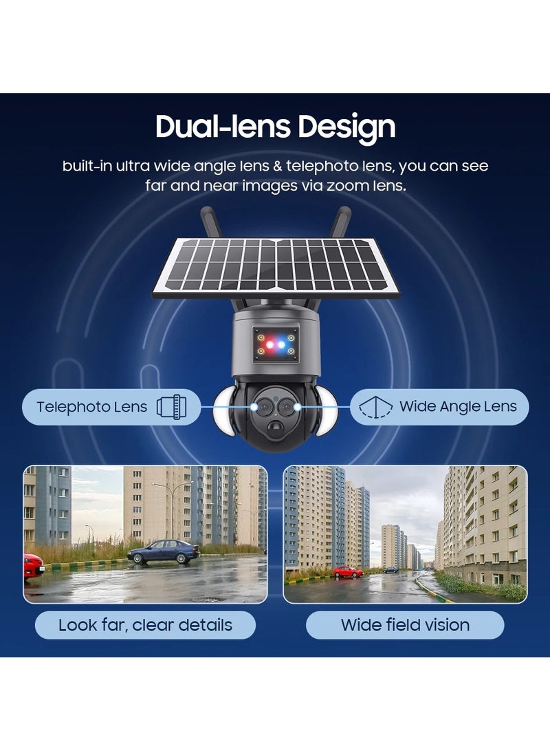 Outdoor Solar Cell 4G Binocular Camera HD WIFI Night Vision Full Color 360 Degree Panoramic Monitor