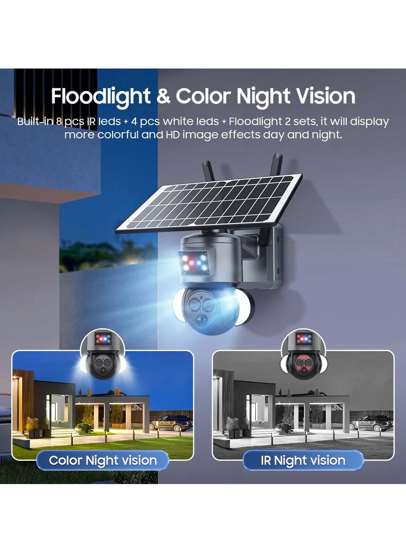 Outdoor Solar Cell 4G Binocular Camera HD WIFI Night Vision Full Color 360 Degree Panoramic Monitor