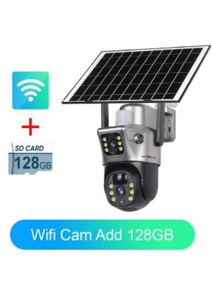 LS VISION Solar Camera Dual Lens WiFi 8MP 4K IP Camara Solar Panel CCTV Security Built in Battery PIR Cam V380 ( With 128GB Card)