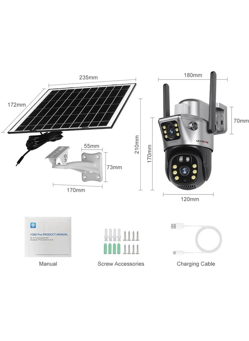 LS VISION Solar Camera Dual Lens WiFi 8MP 4K IP Camara Solar Panel CCTV Security Built in Battery PIR Cam V380 ( With 128GB Card)