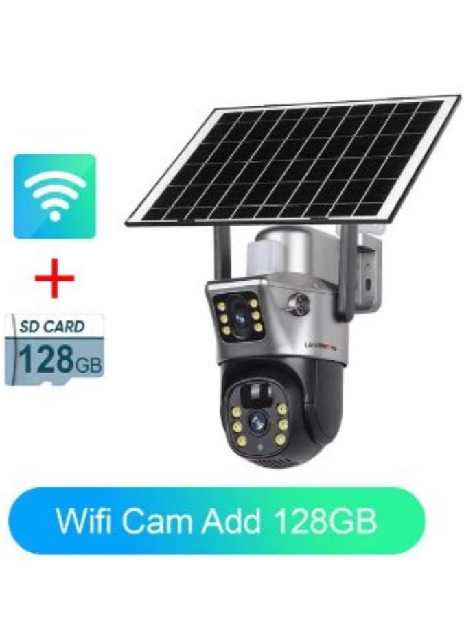 LS VISION Solar Camera 4G Sim Outdoor Dual Lens 8MP 4K IP Camara Solar Panel CCTV Security Built in Battery PIR Cam V380 (With 128GB TF Card)