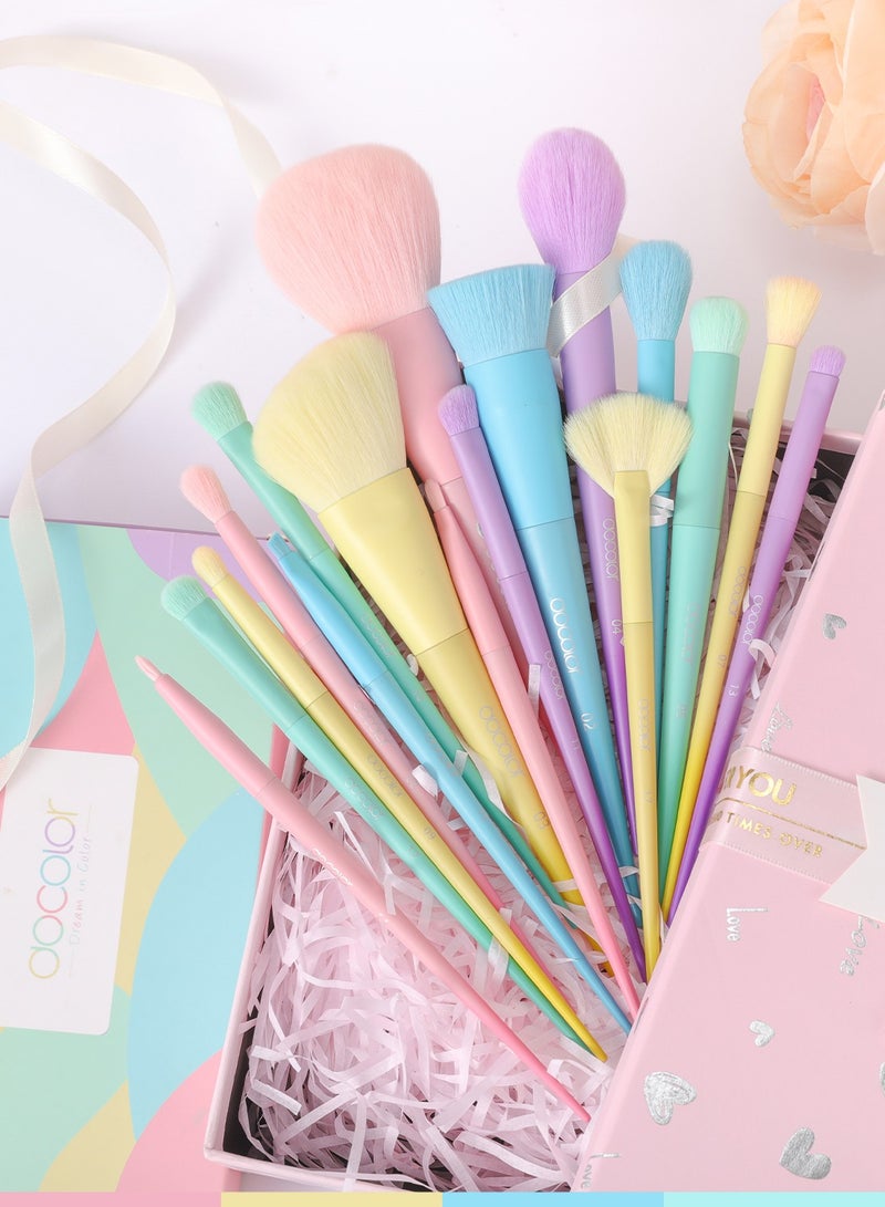 Makeup Brushes 17 Pcs Colourful Makeup Brush Set Premium Gift Synthetic Kabuki Foundation Blending Face Powder Blush Concealers Eyeshadow Rainbow Make Up Brush Set - Dream of Color