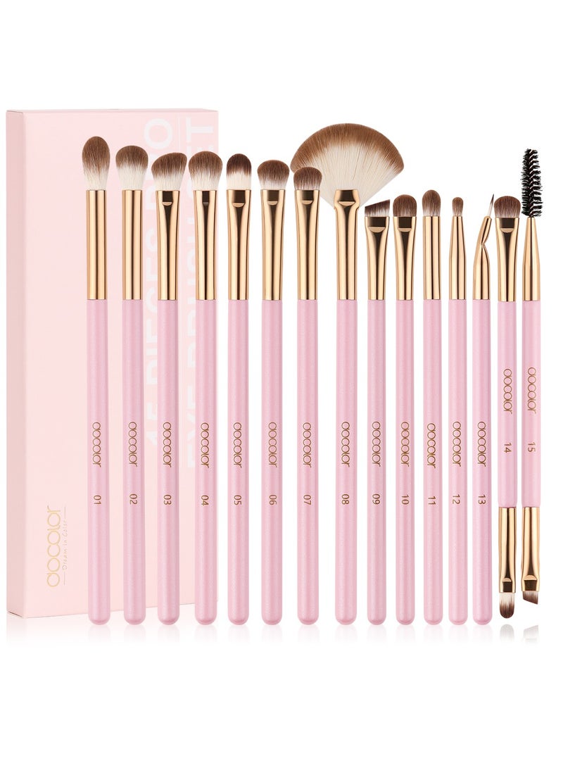 Eye Makeup Brushes 15Pcs Eyeshadow Brush Set with Soft Synthetic Hairs Professional Eye Shadow Blending Concealer Eyebrow Eyelash Eye Liners Premium Eye Make Up Brushes Set (Pink)