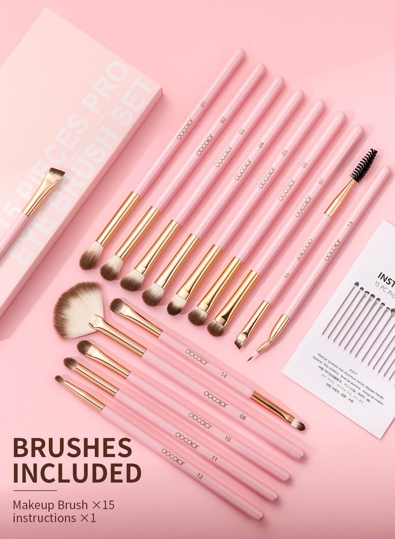 Eye Makeup Brushes 15Pcs Eyeshadow Brush Set with Soft Synthetic Hairs Professional Eye Shadow Blending Concealer Eyebrow Eyelash Eye Liners Premium Eye Make Up Brushes Set (Pink)