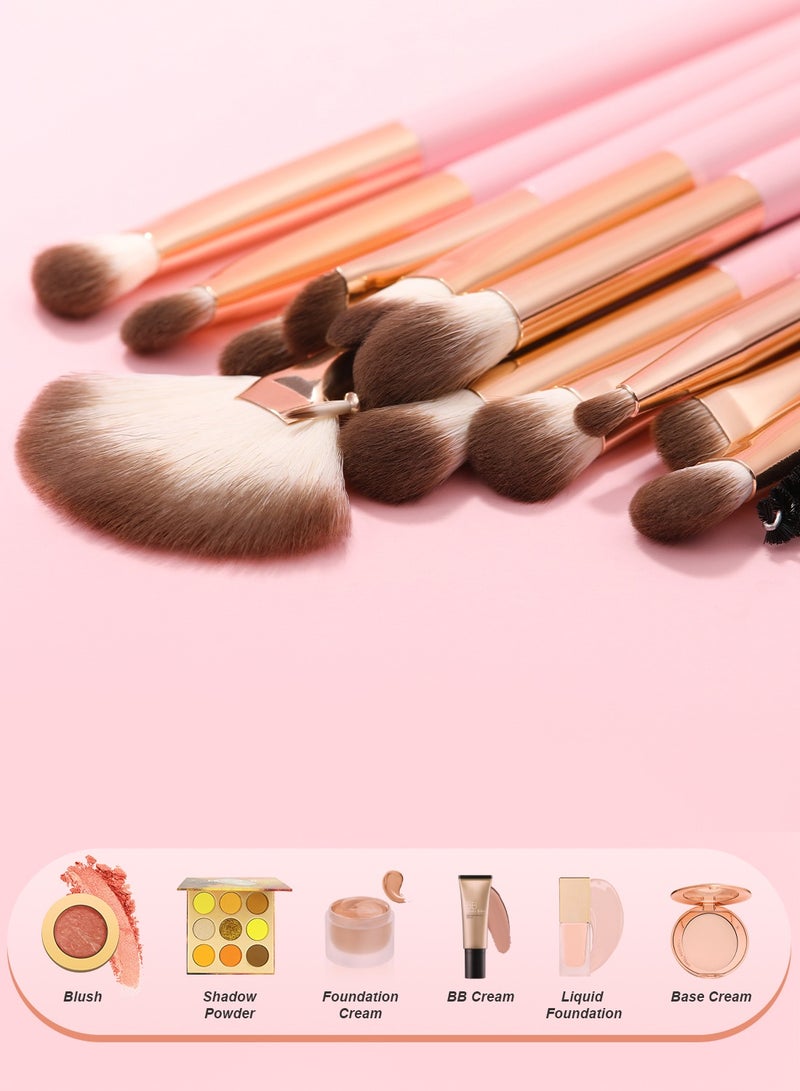 Eye Makeup Brushes 15Pcs Eyeshadow Brush Set with Soft Synthetic Hairs Professional Eye Shadow Blending Concealer Eyebrow Eyelash Eye Liners Premium Eye Make Up Brushes Set (Pink)